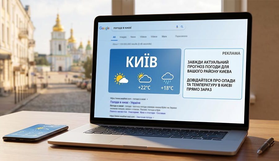 Як налаштувати PPC-рекламу для сайту з погодними запитами в Києві: ключі, оголошення й геотаргетинг для кращого CTR